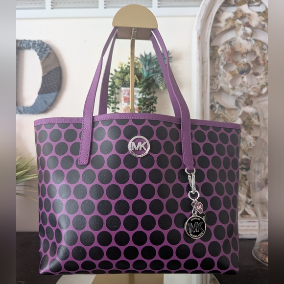 Michael Kors Black and Purple Dot Tote - Picture 1 of 12